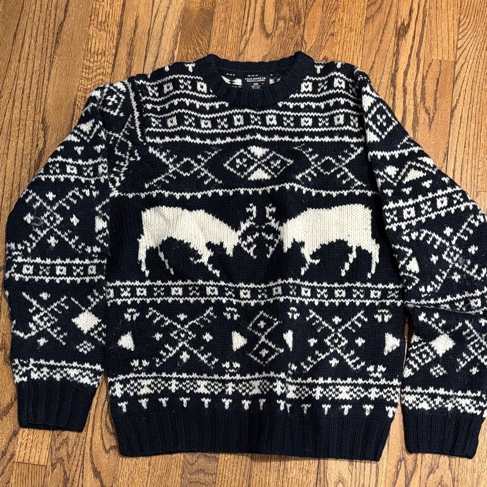 Polo Jeans Ralph Lauren Mens Vintage Wool sweater with deers XL